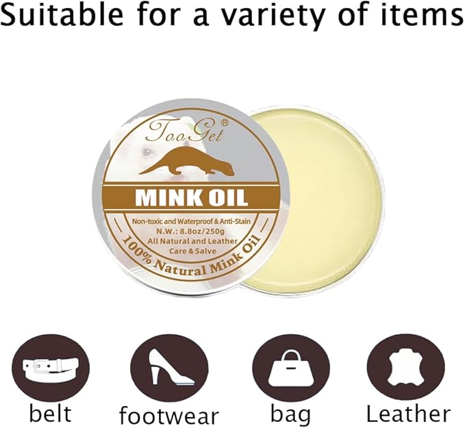 TooGet Mink Oil for Leather Care - 8.8 OZ Conditioner & Cleaner Kit, Restorer for Boots, Shoes, Purses & Belts