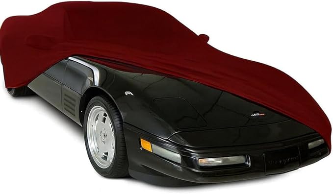 SR1 USA C4 Corvette Indoor Car Cover - Custom Fit Ultraguard Stretch Satin - The Ultimate High End Fit with Storage Bag for 1984-1996 C4, Z51, GS, ZR1 Convertible, Hardtop Corvettes (Dark Red)
