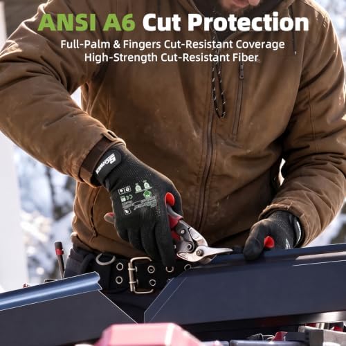 FreezeGuard Winter Work Gloves for Men and Women, ANSI A6 Cut Resistant Gloves With Super Grip, Freezer Glove for Work Below Zero, Touchscreen, Thermal Insulated, PR3388, Black Knight (XXL, 2 Pairs)