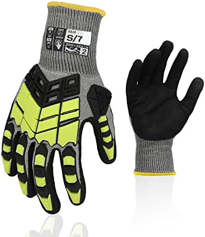 Safety Work Gloves,Impact Gloves for Men Women,Cut Resistant Non-Slip Heavy Duty Gloves with Nitrile Grip,Touch Screen Glove with Impact Protection for Gardening Mechanic Construction, Small