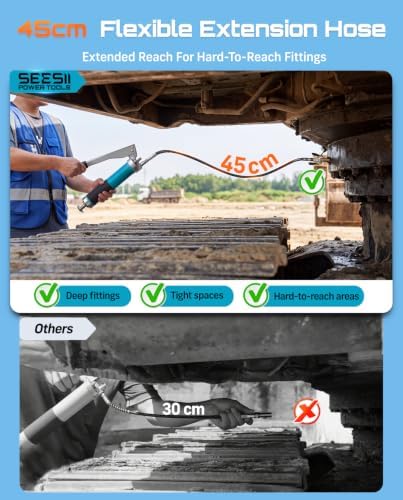 Seesii 10000PSI Grease Gun, Gear-Assisted Lever, Upgraded Air Bleeder