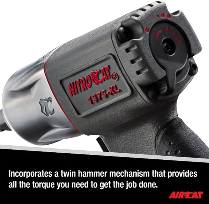 NitroCat - 1375XL 1375-XL 1/2-Inch Mini Composite Air Impact Wrench with Twin Clutch Mechanism, multi, one size