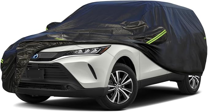 KouKou Waterproof SUV Car Cover Suitable for Toyota Venza from 2020 to 2025, 7 Layers Windproof All Weather Waterproof Outdoor Cover Sun Rain UV Dust Snow Protection. Black
