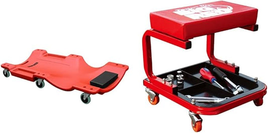 DNA Motoring Heavy Duty ABS Plastic Automotive Creeper and Torin TR6300 Padded Mechanic Rolling Shop Seat
