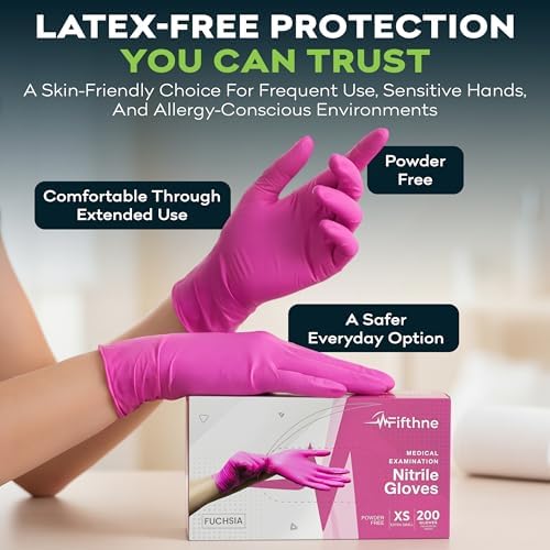FifthPulse Fuchsia Hot Pink Nitrile Disposable Gloves -3 Mil Medical Exam Nitrile Gloves -Powder and Latex Free
