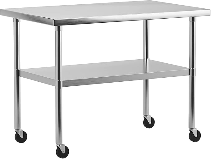 DEXSO Stainless Steel Table[36" X 24"][NSF Certified] with Undershelf[Caster Wheels] Heavy Duty Metal Commercial Kitchen Table for Home, Restaurant, Hotel