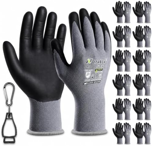 Safety Work Gloves Men, 12 Pairs Micro Foam Nitrile Coated Grip