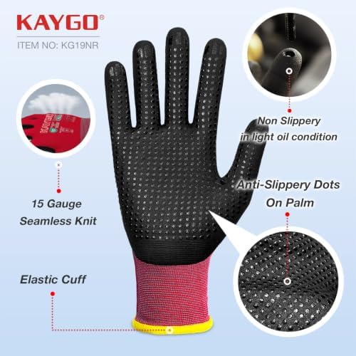 KAYGO MicroFoam Nitrile Coated Work Gloves, Non-Slip Micro-Dots, KG19N