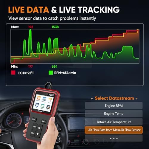 OBD2 Scanner and Battery Tester, Vehicle Code Reader for Check Engine Light