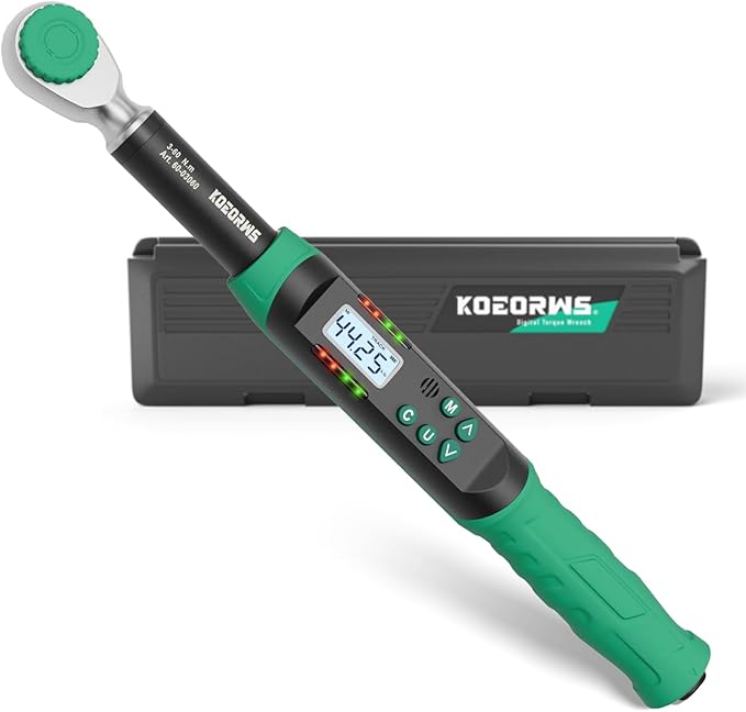 3/8 Inch Drive Digital Torque Wrench, 2.21-44.25Ft.lb/3-60N.m, with Preset Value, Buzzer & LED Indicator, ±2% Accuracy Torque Wrench for Bike, Motorcycles