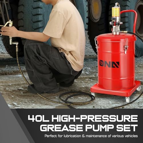 DNA Motoring 10 Gallon Air Grease Pump, 40L High-Pressure Grease Pump Set, Portable Pneumatic Grease Pump with Wheels, w/ 13ft High Pressure Hose, Grease Gun, TOOLS-00662
