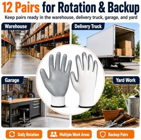 Work Gloves, Nitrile-Coated Grip for Yard Work, Moving & Warehouse, Large
