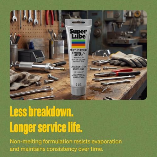 Super Lube Multi-Purpose Synthetic Grease w/ Syncolon - High Temperature, Water & Corrosion Resistant Grease - Workshop & Industrial Use - Food Grade - Translucent White - Tube - 3 oz (21030)