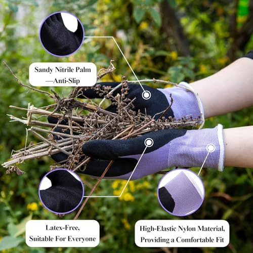 HandLove Gardening Gloves Women Weeding Planting,2 Pairs,Small, Blue&Purple