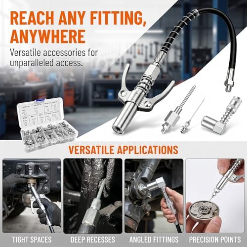 Grease Gun Accessories Kit, 60PCS Grease Fittings Set
