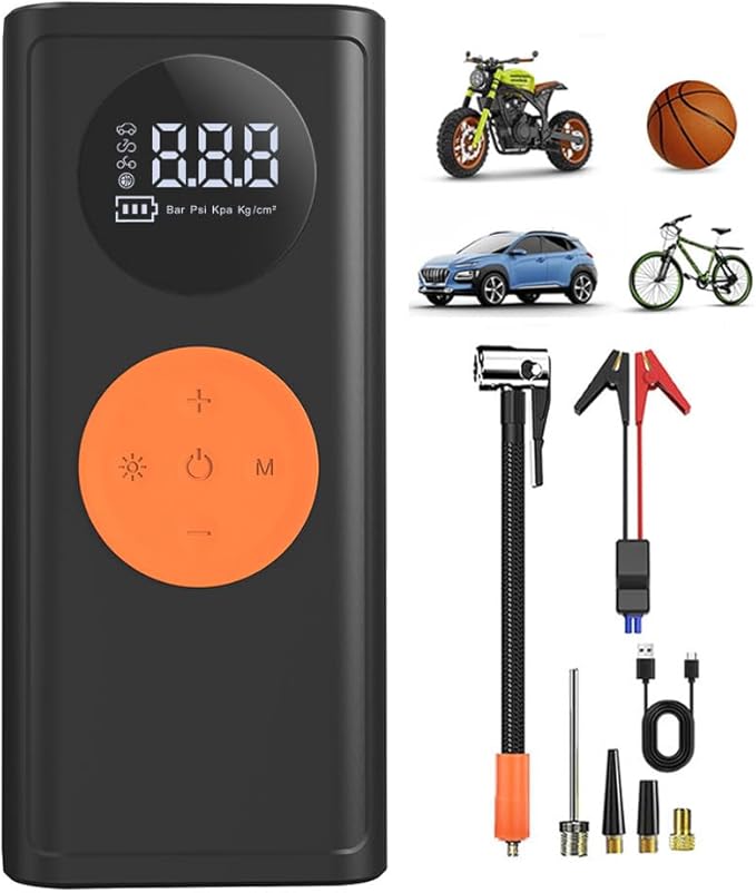 Tire Inflator Portable Air Compressor-150PSI Cordless Air Pump with Digital Tire Pressure Gauge,LCD Display & LED Light,for Car,Bike,Motorcycle, E-Bike,Ball