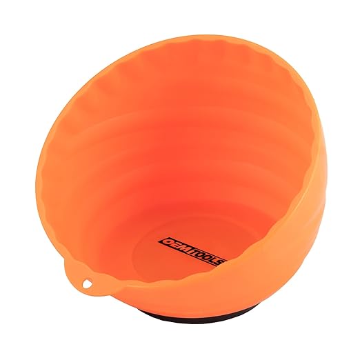 OEMTOOLS 25332 Orange Magnetic Nut Cup, Curved Magnetic Parts Tray Holds Up to 5 Pounds, Attaches To Metal Surfaces, Multi-Use Nuts And Bolts Organizer Made From Durable ABS Plastic