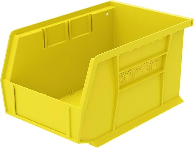 Akro-Mils 30237 AkroBins Plastic Storage Bins, Space-Saving Stackable Bins for Garage, Pantry, Craft Organization, 9" x 6" x 5", Yellow, 12-Pack