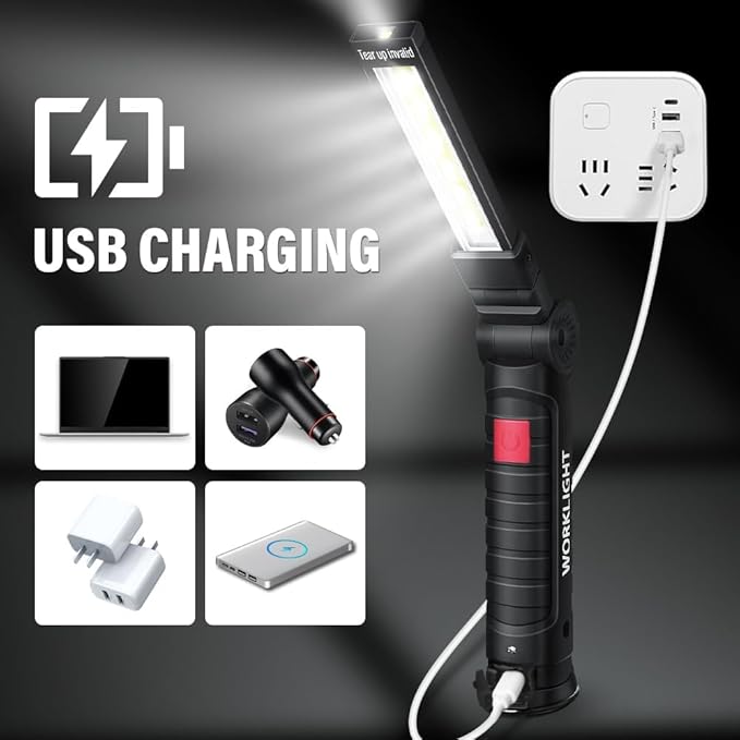 Tool Fathers Day Dad Gifts for Men Him Husband, LED Rechargeable Work Light for Mechanic with Magnetic Base Hook, Grill Light Inspection Flashlight 5 Modes 360° Rotate Car Repair Emergency Birthday