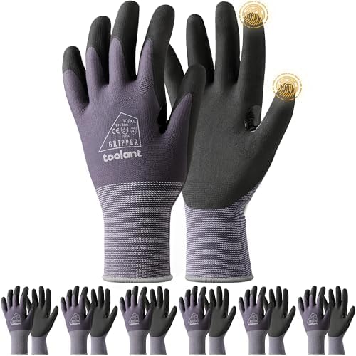 toolant Microfoam Nitrile Work Gloves with Grip, 6 Pairs, Gray, X-Large