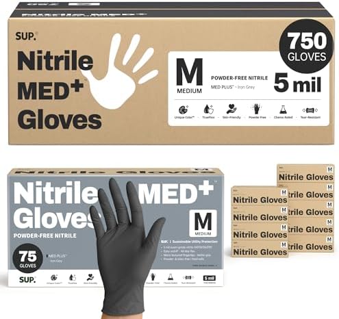 SUP Med Plus™ Nitrile Gloves, 5 Mil Powder-Free Disposable Black 75 | 750Ct