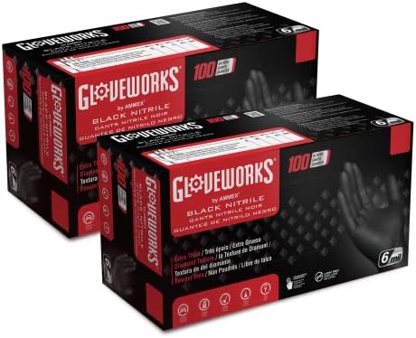 GLOVEWORKS Black Nitrile Gloves 6 Mil Diamond Textured for Mechanic Work