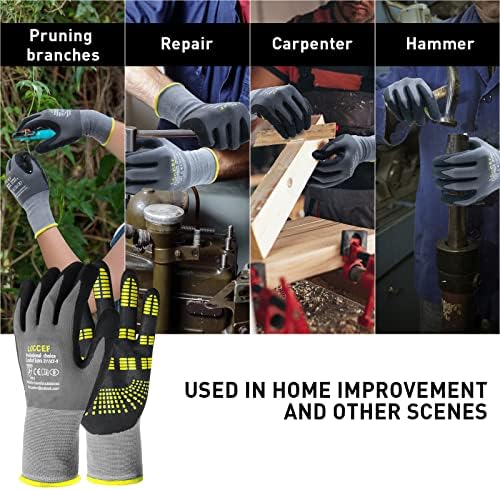 LOCCEF 6 Pairs MicroFoam Nitrile Work Gloves, Yellow Grip Dots