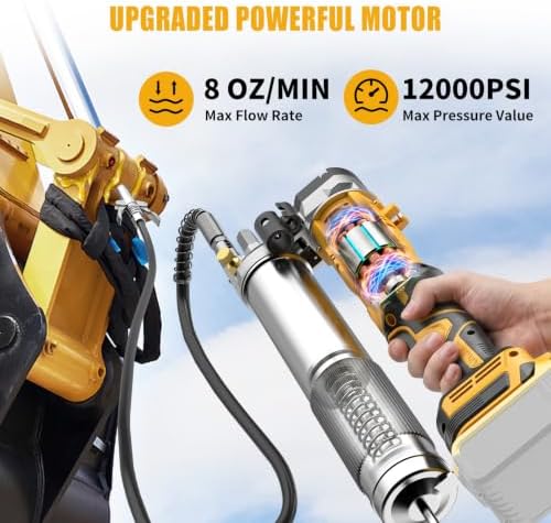 Cordless Grease Gun Compatible with DeWalt 20V Battery, 12000 PSI Electric Grease Gun with 2-in-1 Rotating Handle, Works with Bulk & Cartridge Grease, LED Light, 39.4" Hose(Tool Only)