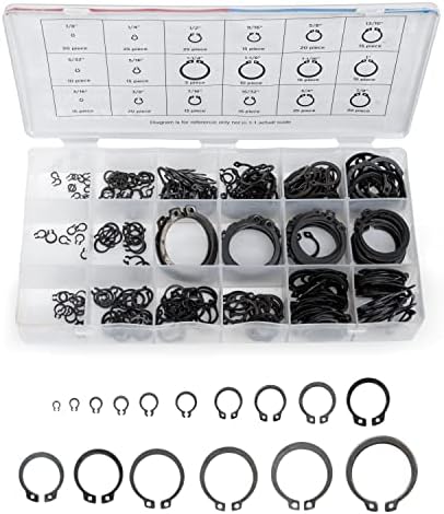 NEIKO 50458A Snap Ring Shop Assortment | 300 Piece Retaining Ring Set | 18 Sizes (1/8" - 1-1/4") | Heat-Treated Hardened Steel | Secure Parts on Grooved Shafts, Pins, Studs, etc.