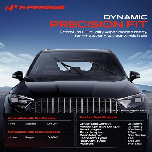 A-Premium 22"+22"+16" Windshield Wiper Blades with Wear Indicator & Towel