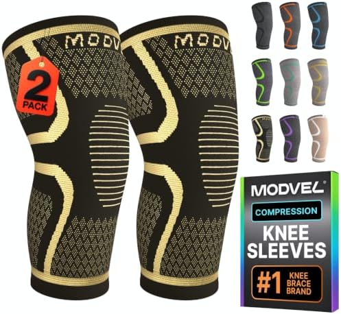 Modvel Compression Knee Brace for Women & Men - 2 Pack Knee Brace for Running Knee Pain, Knee Support Compression Sleeve, Workout Sports Knee Braces for Meniscus Tear ACL & Arthritis Pain Relief
