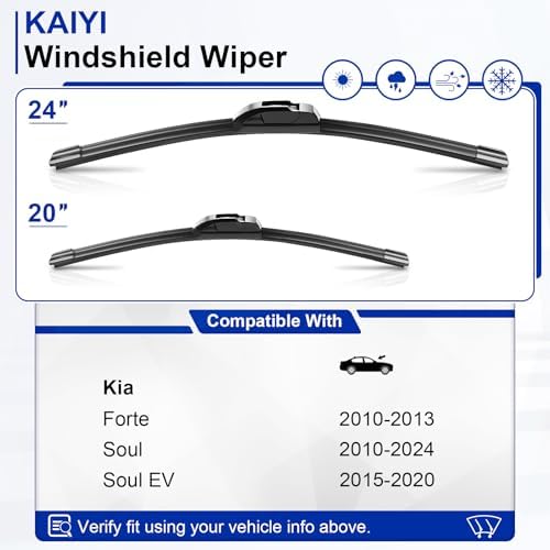 KAIYI 24" + 20" Windshield Wipers Compatible with Kia Forte 2010-2013,Soul 2010-2024,Soul EV 2015-2020 Premium Automotive Replacement Windshield Wiper Blades 2 Pack