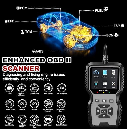 V519 OBD2 Diagnostic Scanner Tool - Vechicle Check Engine Light Code Reader with Battery Voltage Tester, I/M Readiness, Reset, and Code Eraser for All OBDII Car Since 1996 Grey
