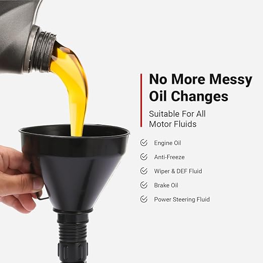 Oil Change Kit - Includes 8-Quart Oil Pan, Longneck Oil Funnel with Removable Filter, and 5 Pack of Shop Towels - Motor Oil Drain pan for Changing Oil - Oil Change Value Kit with by Foxtrot Living