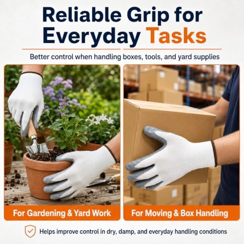 Work Gloves, Nitrile-Coated Grip for Yard Work, Moving & Warehouse, Large