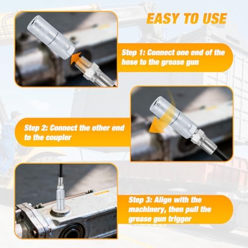 GOOACC Grease Gun Hose Accessory Kit, 12 Inch Flexible Whip Hose with Grease Gun Coupler Tips 1/8" NPT Threads Compatible with Standard Grease Gun Fittings 12000 PSI for Automotive Car Ship Machinery