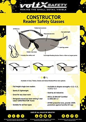 voltX CONSTRUCTOR Smoke Full Lens Reading Safety Glasses +2.5 Dioptre