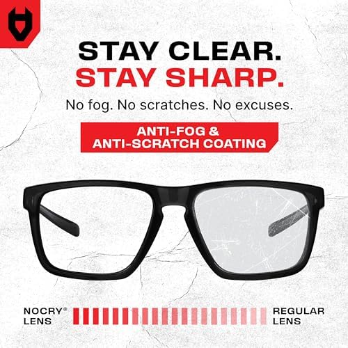 NoCry ANSI Z87.1 Safety Glasses with Readers 2.0 with Anti Fog & Anti Scratch Coating — Full Lens Safety Reading Glasses for Men & Women — Protective Eyewear with Side Shields and 100% UV Protection