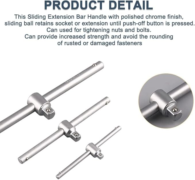 Utoolmart 1/2 Inch Drive Sliding Wrench Breaker Bar Adjustable T-Handle Socket Hand Tool 2Pcs