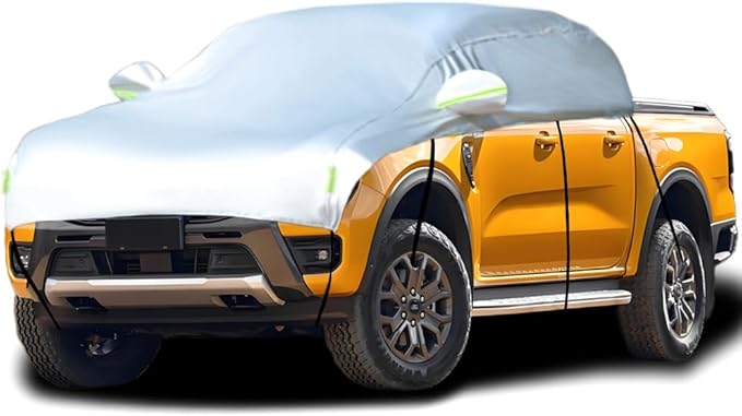 Half Car Cover Car Cover for Sunshade Half Car Body Cover Snow Cover Waterproof Universal Silver with Cotton(Small/Medium Size Pickup -Crew Cab)
