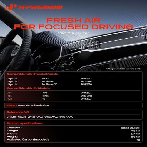 A-Premium Cabin Air Filter w/Activated Carbon Compatible with Hyundai, Kia