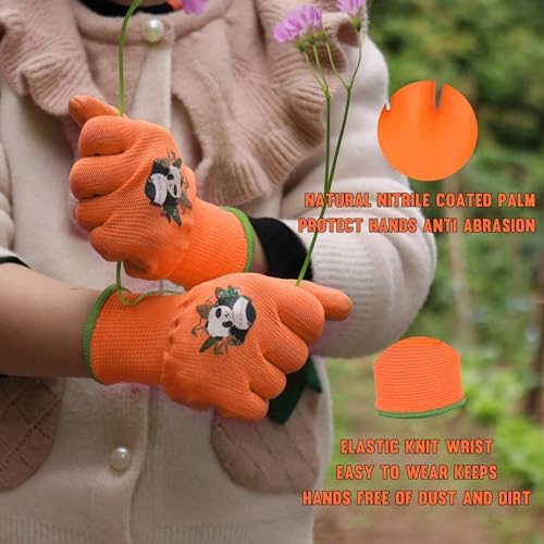 HANDLANDY 2 Pairs Kids Gardening Gloves, Grippy Kids Work Gloves, XL