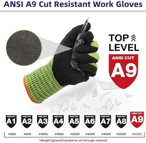 Schwer ProGuard Highest Level Cut Resistant Work Gloves PR3326 for Extreme Protection，ANSI A9 Cut Gloves with Reinforced Thumb, Non Slip, Breathable, Durable, Touch-screen, Yellow1 Pair（S）