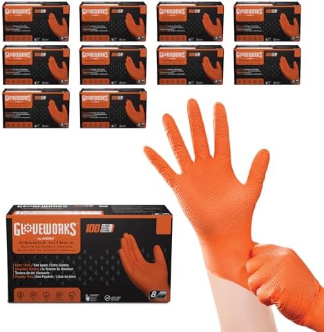 GLOVEWORKS Nitrile Gloves Disposable Orange 8 mil