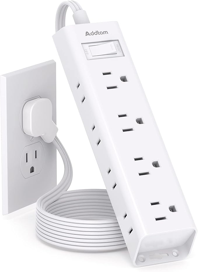6Ft Extension Cord - Surge Protector Power Strip, Flat Plug, Addtam 12 Widely 3 Sides Outlet Extender, Wall Mount, Desktop Charging Station for Home Office College Dorm Room Essentials