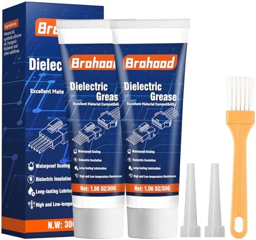 Brohood Dielectric Grease for Electrical Connectors, Battery Terminal Grease for Seals & Spark Plugs, 1 oz Waterproof & Heat Resistant with Brush for Automotive, Marine & Household Use (2 Packs)