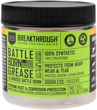 Breakthrough Clean Battle Born Gun Grease - Gun Lubricant Fortified with PTFE - Rust and Corrosion Protection for Firearms - Care and Maintenance for Rifles and Handguns - 4 Fl Oz Jar