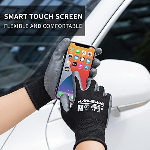 MANUSAGE Safety Work Gloves - Protective Glove for Men & Women - Ultrathin Hand Protection - For Construction, Gardening, Landscaping - Black - Size L - 6 Pairs