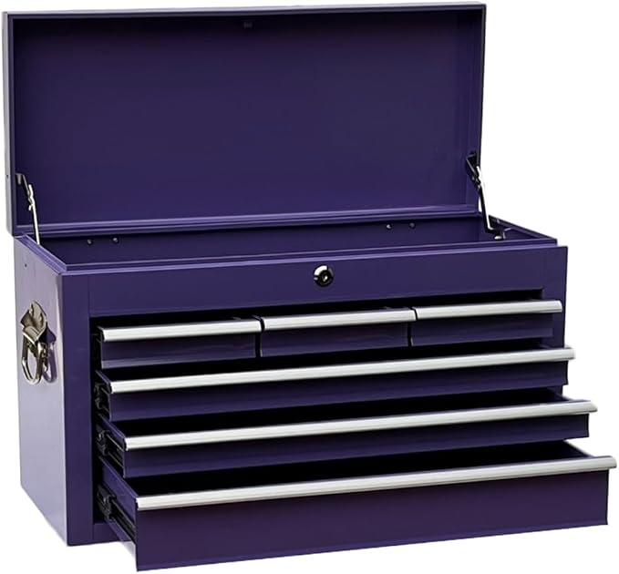 Workington Portable Metal Tool Chest with 6 Drawers, 24" 6-Drawer Tool Chest Cabinet with Ball Bearing Drawer Slides, Steel Tool Storage Box Organizer 4005 Purple