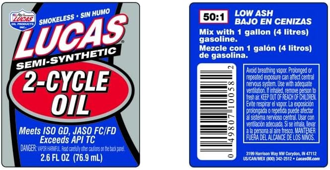 Lucas Oil 10058 Semi-Synthetic 2-Cycle Oil - 2.6 fl oz.